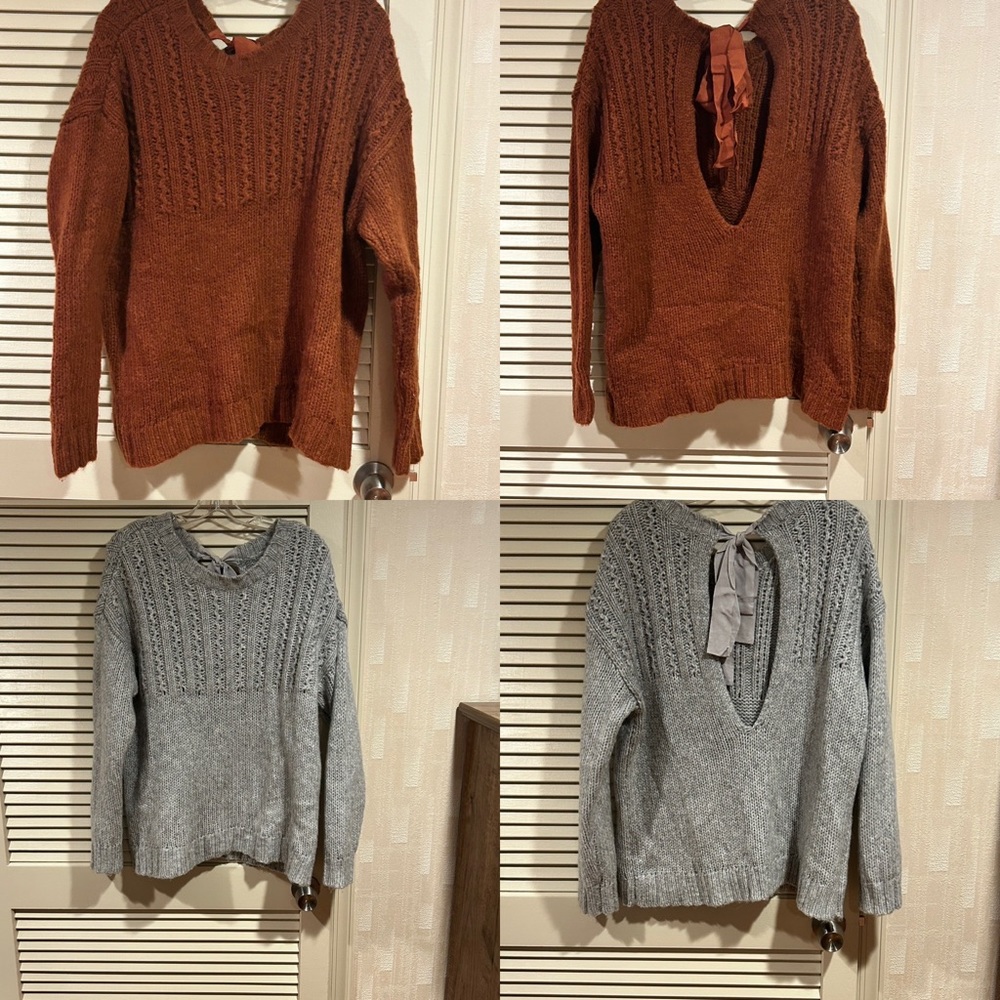 Aerie Women’s Large Sweater With Open Back Grey & Maroon Set
